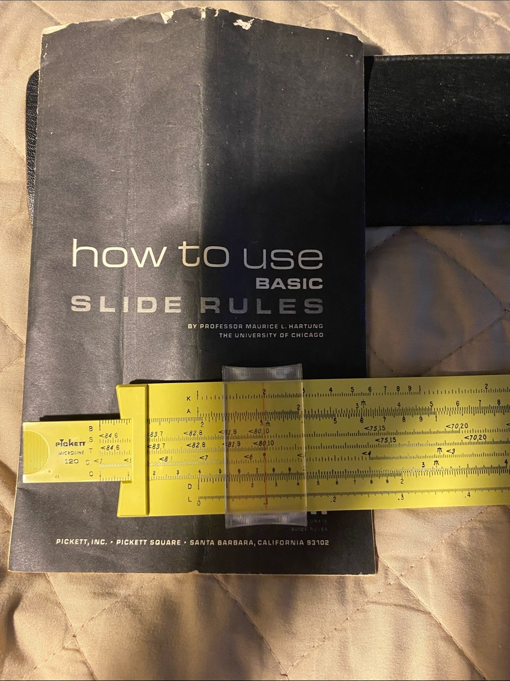 Vintage Pickett Yellow Slide Rule with How To Use Manual & black case